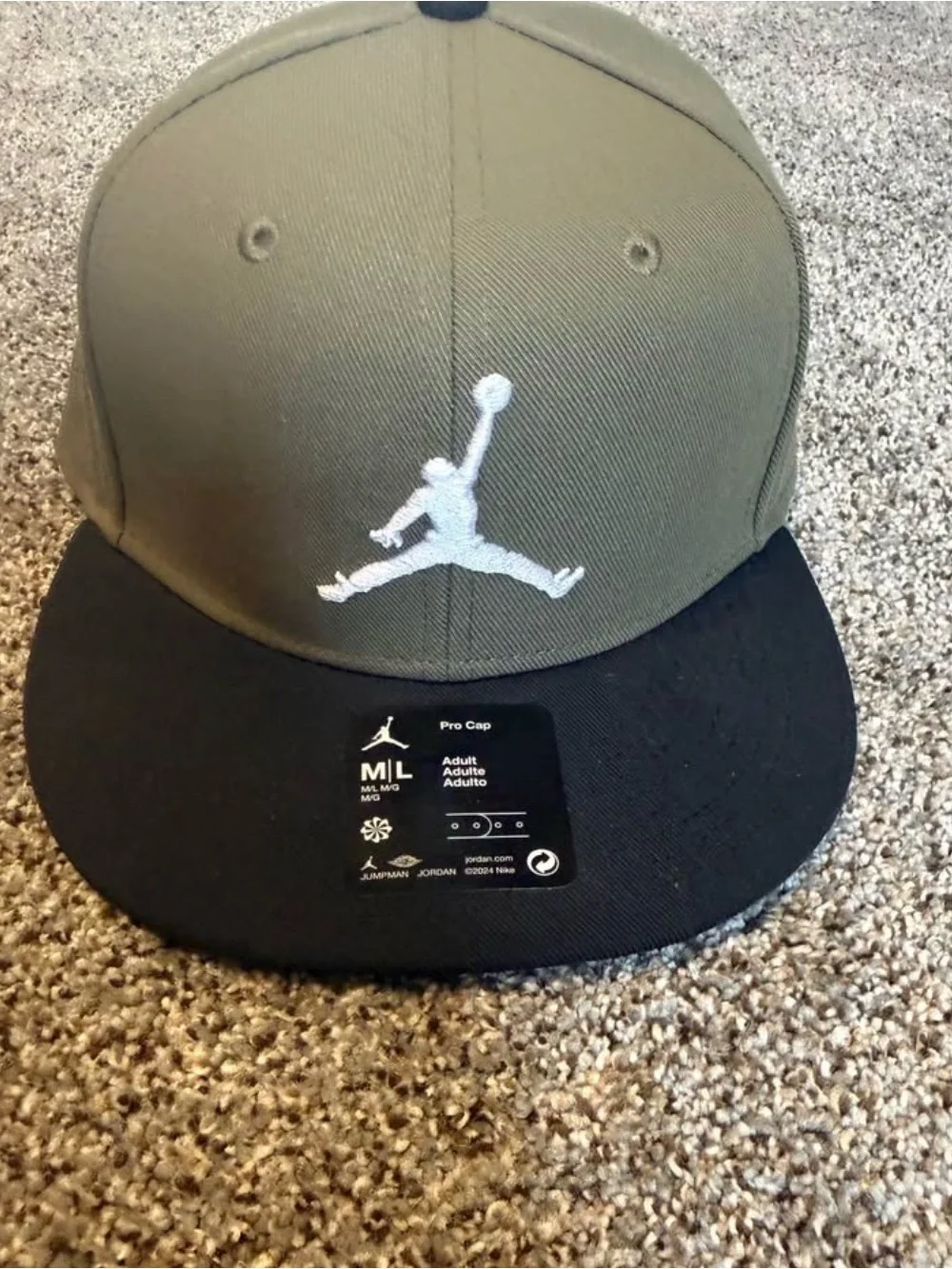Jordan Snapback Cap in Olive Green and Black with White Jumpman